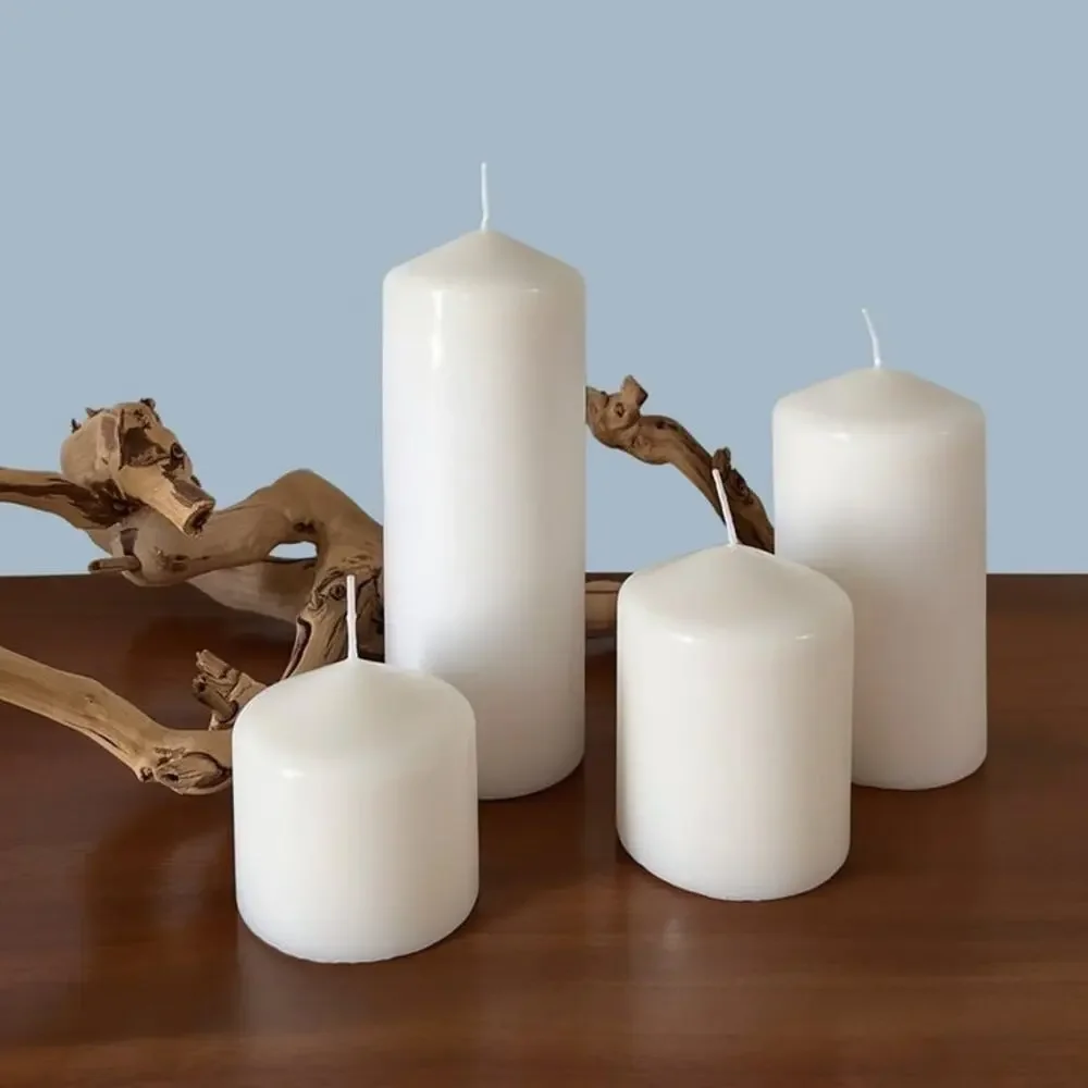 6 NEW White Unscented Paraffin Wax Pillar Candle 45 Hour Burn Box Set 6” x 3”